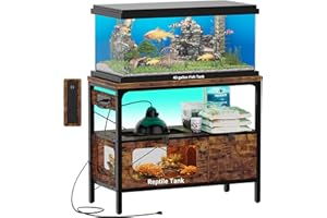 Hyomdeck 40 Gallon Tank Stand with Power Outlet & LED Light, Aquarium Stand with Reptile Tank, Tortoise Habitat with Anti Escape Door and Acrylic Glass, Snake Tank with Ventilation Mesh, Rustic Brown