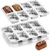 E-far Mini Loaf Pan, 8-Cavity Stainless Steel Baking Bread Pans Set, 2 Pack | Metal Bakeware Bread Baking Tins for Oven, Ideal for Small Brownie, Cornbread, Muffins, Healthy &amp; Non Toxic, Dishwasher Safe