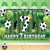 Soccer 7th Birthday Party Decorations - Happy Birthday Banner for Boys, Kids, Teens - Large Sport Themed Football Anniversary Party Supplies