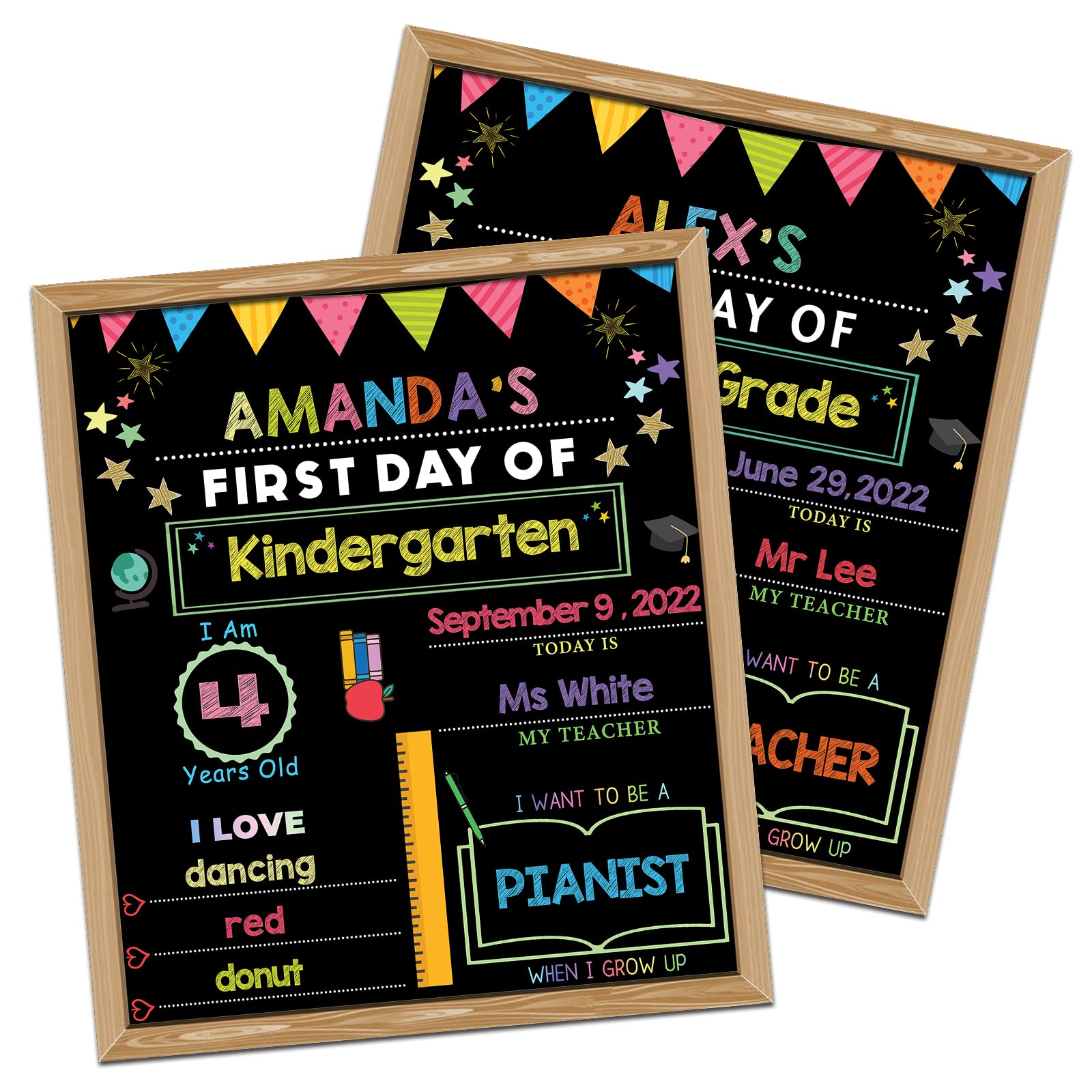 Photo 1 of First Day of School Sign, 14" x 11" Double-Sided & Reusable First Day of School Board, Back to Schools Supplies for Preschool Kindergarten 1st Grade, Last Day of Schools Sign