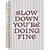 LADOCK Slow Down You're Doing Fine Inspirational Spiral Notebook, Positive Affirmations Gifts, Daily Reminder Journal for Women, Preppy Girly Red Striped Aesthetic Journal for Women, 5.5x8.3