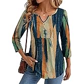 Zeagoo Womens 3/4 Length Sleeve Tops V Neck Dressy Casual T Shirts Pleated Business Work Blouses Basic Tees S-3XL