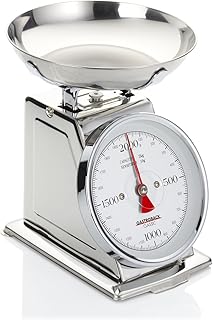 GASTROBACK 30102 Classic Waage, 2 kg mit Tara-Funktion, Küchenwaage, analog, mit Wiegeschale, poliert, Edelstahl Silber