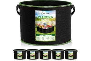 CHRORINE 6-Pack 15 Gallon Grow Bags 300G Thickened Aeration Fabric Pots with Handles Suitable for Planting Plants Flowers and