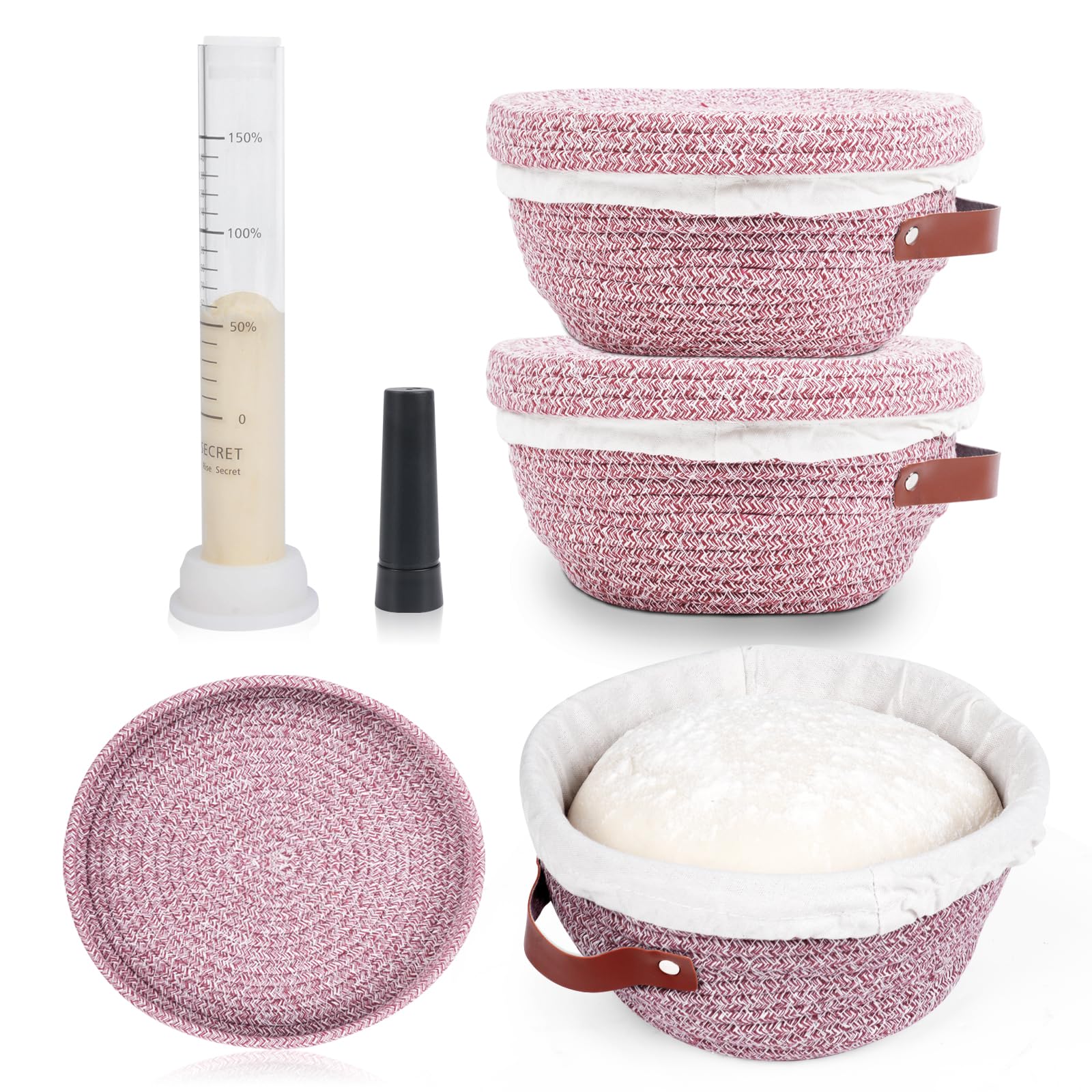 Photo 1 of **MISSING BASKET****Stackable Cotton Banneton Proofing Basket Set, With Pro Sourdough Aliquot Jar for Rise Tracking – 2 x 10 inch Oval Bread Basket, Sourdough Baking Tools for Artisan Bread Makers