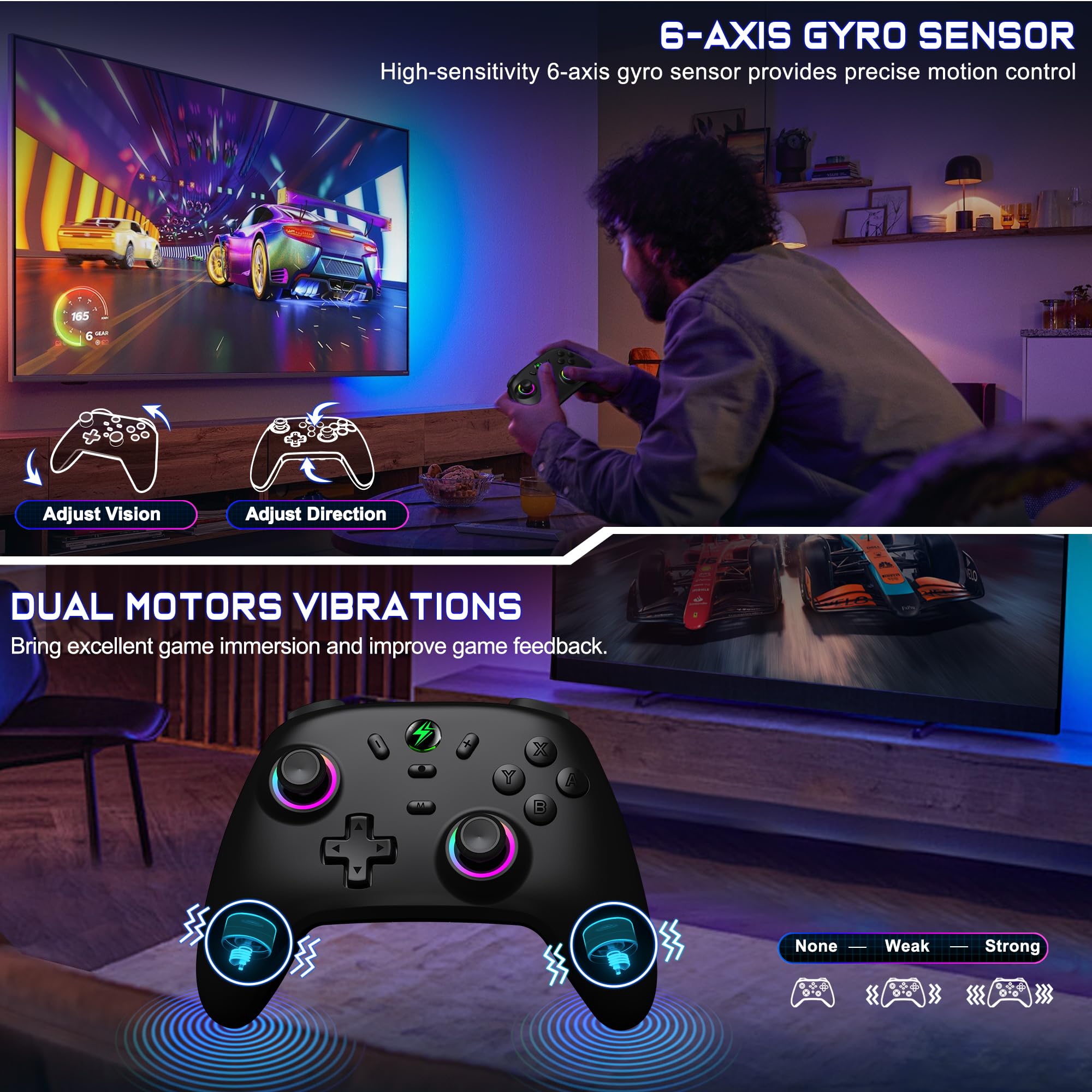 BEBONCOOL GAMING Switch Controller for Nintendo Switch/Switch 2/Lite/OLED, Hall Joystick Wireless Switch Pro Controller Support iOS/Android/Windows, Nintendo Switch Gamepad with Turbo/Motion Control 5