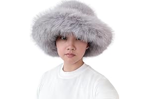 Lina & Lily Oversized Winter Faux Fur Bucket Hat for Women - Long Pile Fur Wide Moldable Brim