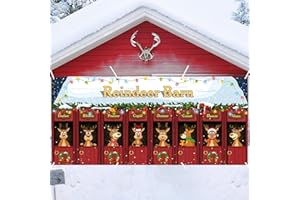 HunnmingRe 6 x 13 ft Christmas Garage Door Banner Decoration Magnetic Double Garage Door Covers Large Xmas Backdrop Decorations for Holiday Outdoor Indoor Party Decor(Reindeer Barn)