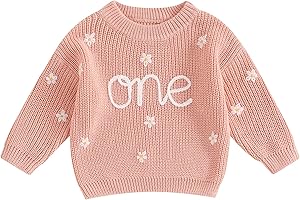 VISGOGO First Birthday Outfit - Girl's 1st Birthday Sweatshirt & Boy's Gift Sweater - Knitted Tops for Fall & Winter
