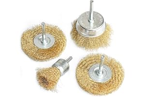 Hiqalty 4PCS Brass Wire Wheel Brush Kit for Drill,Crimped Cup Brush with 1/4-Inch Shank,0.13mm True Brass Wire,Soft Enough to Cleaning or Deburring with Less Scrach