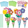 BeYumi Flower Bouquet Craft Kit - 24Pcs Mother's Day Flower Bouquet Craft in Two Colors for Kids Make Your Own Bunch of Flowers Teacher Appreciation Week DIY Gift School Classroom Home Fun Activities
