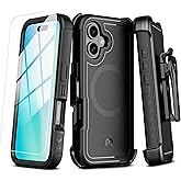 M MYBAT PRO Maverick Series for iPhone 16 Plus 6.7 Case with Belt Clip Holster,Compatible with Magsafe w/Screen Protector,Anti-Drop,Shockproof,with 360°Rotating Kickstand,Heavy Duty Protection