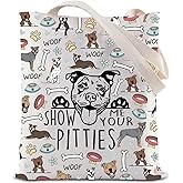 ZJXHPO Pitbull Tote Bag Show Me Your Pitties Reusable Grocery Shopping Bag Pitbull Dog Lovers Gift Pitbull Mom Shoulder Bag