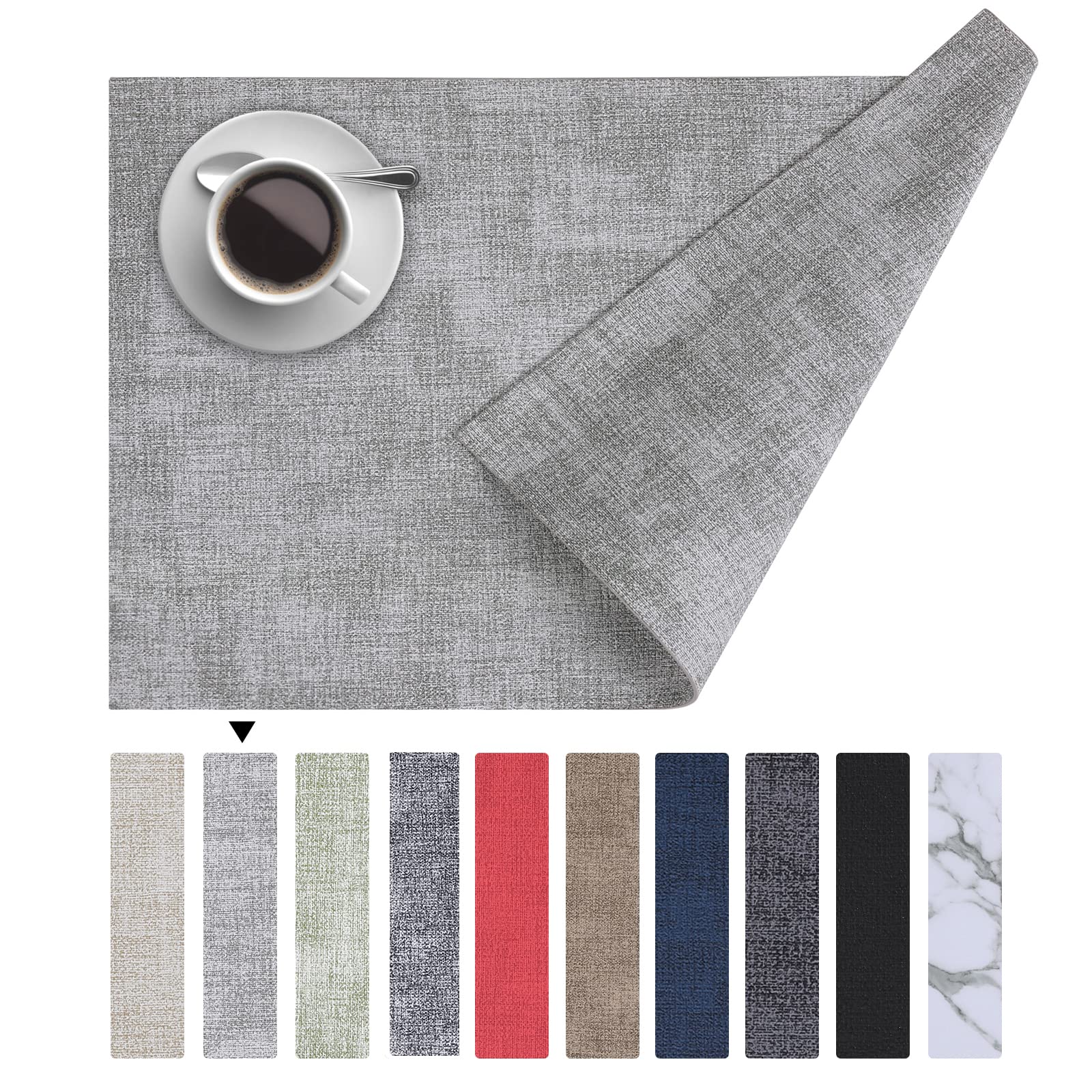 Photo 1 of Homaxy Faux Leather Heat Resistant Placemats for Dining Table Set of 6, Waterproof Wipeable Washable PU Table Mats, Easy to Clean Anti-Slip Place Mats, 11.8" x 17", Light Grey