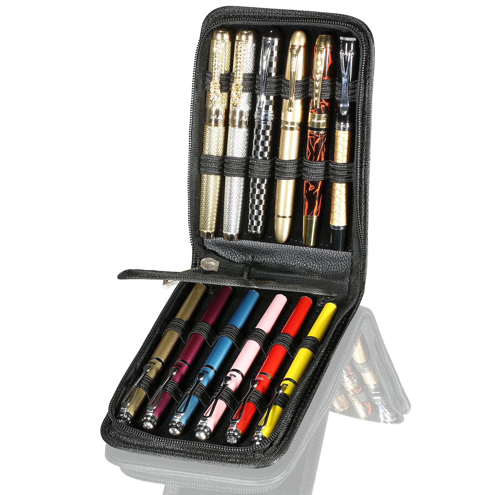 Fountain Roller Pen Case Holder Black PU Leather Case For 12 Pens on