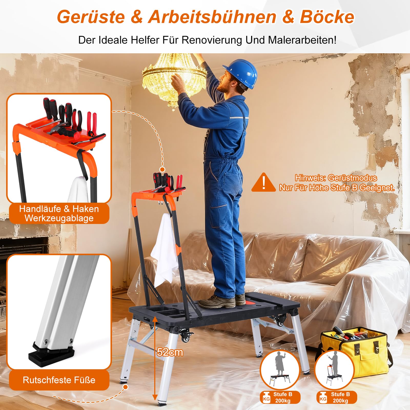 TLGREEN 7 in1 Klappbare Werkbank höhenverstellbar,Tragbare Werkbank Mobil,Arbeitstisch Klappbar,100-200kg Tragkraft,Multifunktionstisch mit 4 pcs Rollen,Werktisch Spanntisch für Werkstatt,Haus,Büro 2