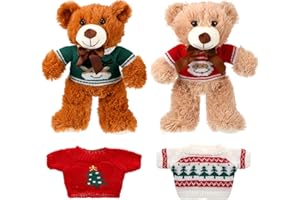 HyDren 6 Pcs Christmas Bear Stuffed Animals with Removable Doll Clothes Include 2 Pieces 14 Inch Bear Plush and 4 Pieces Christmas Sweaters Doll Accessories Home Decoration for Holiday(Lovely,Cotton)