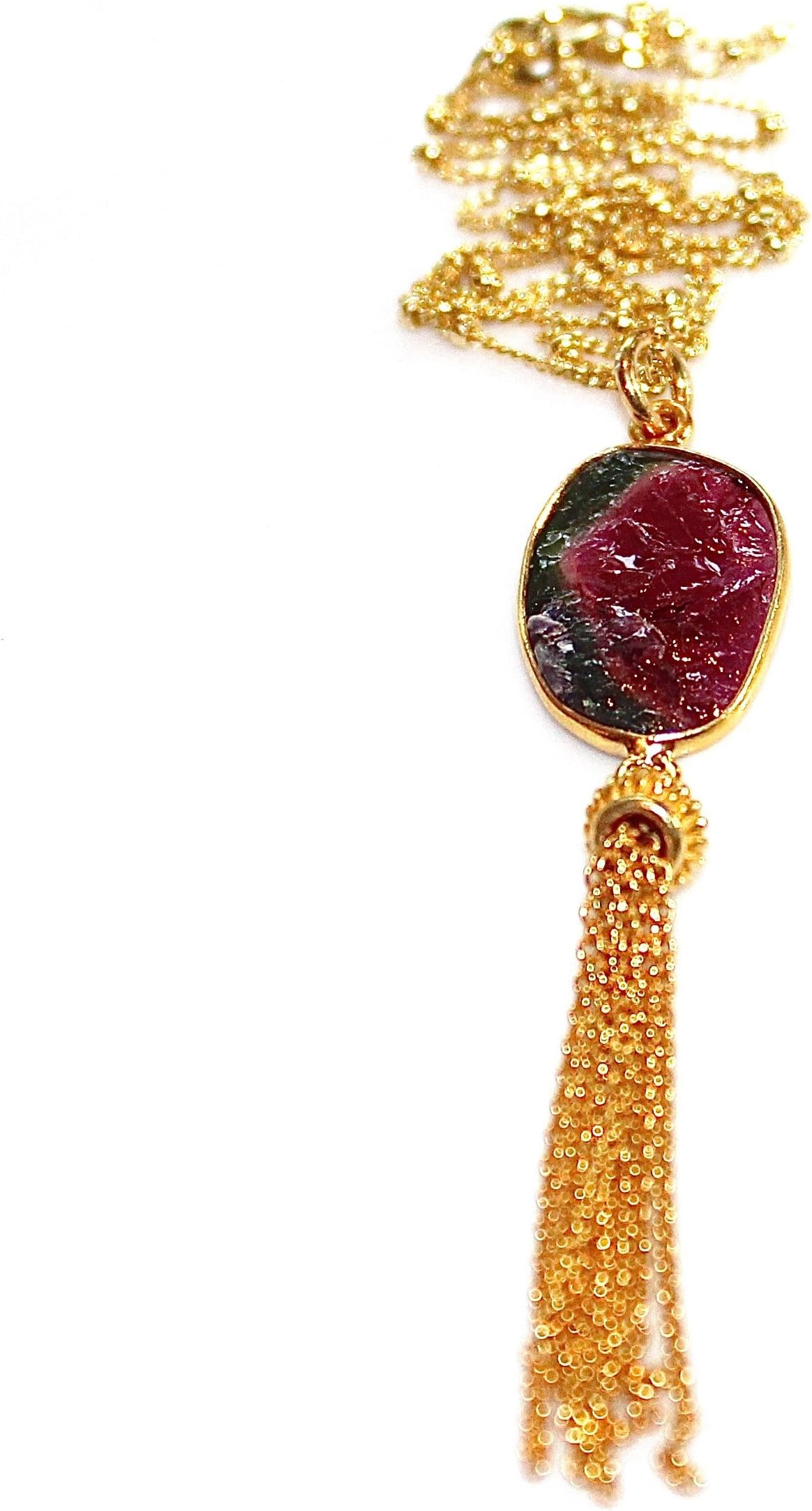 Watermelon Tourmaline Tassel Necklace