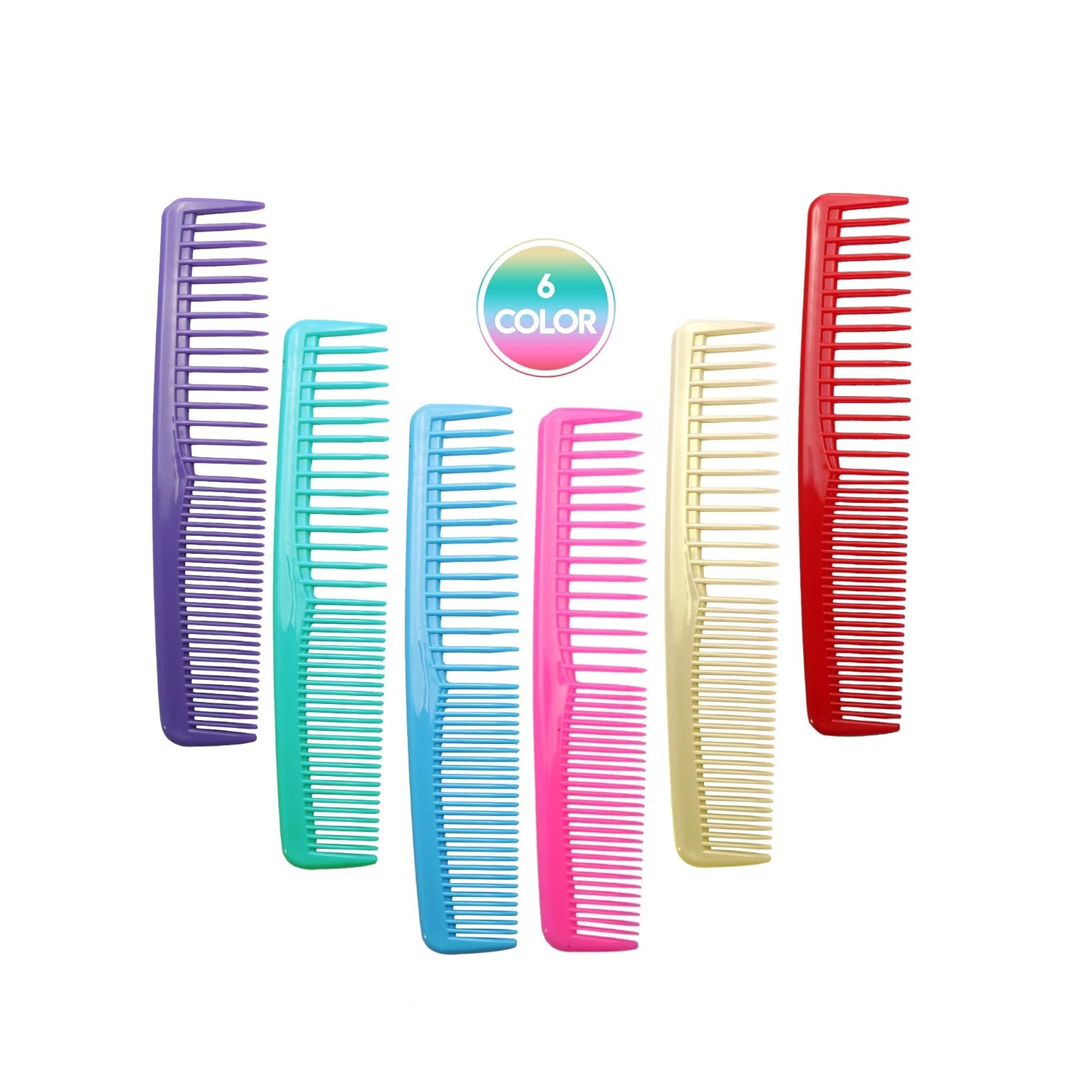 QITIMIR Colorful Hair Comb Set 6 Colors in Pack, Hair Combs For Women and Men and Kids, Detangler Comb, Wide Tooth Combs, Ideal For Cutting, Red, Blue, Green, Purple, Pink and Yellow