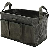 Tool Bag for Organizing, Waxed Canvas Wide Open Top Tool Tote Bag with 6 External Pockets, 13.8 x 7.8 x 7.8 Inches (ArmyGreen)