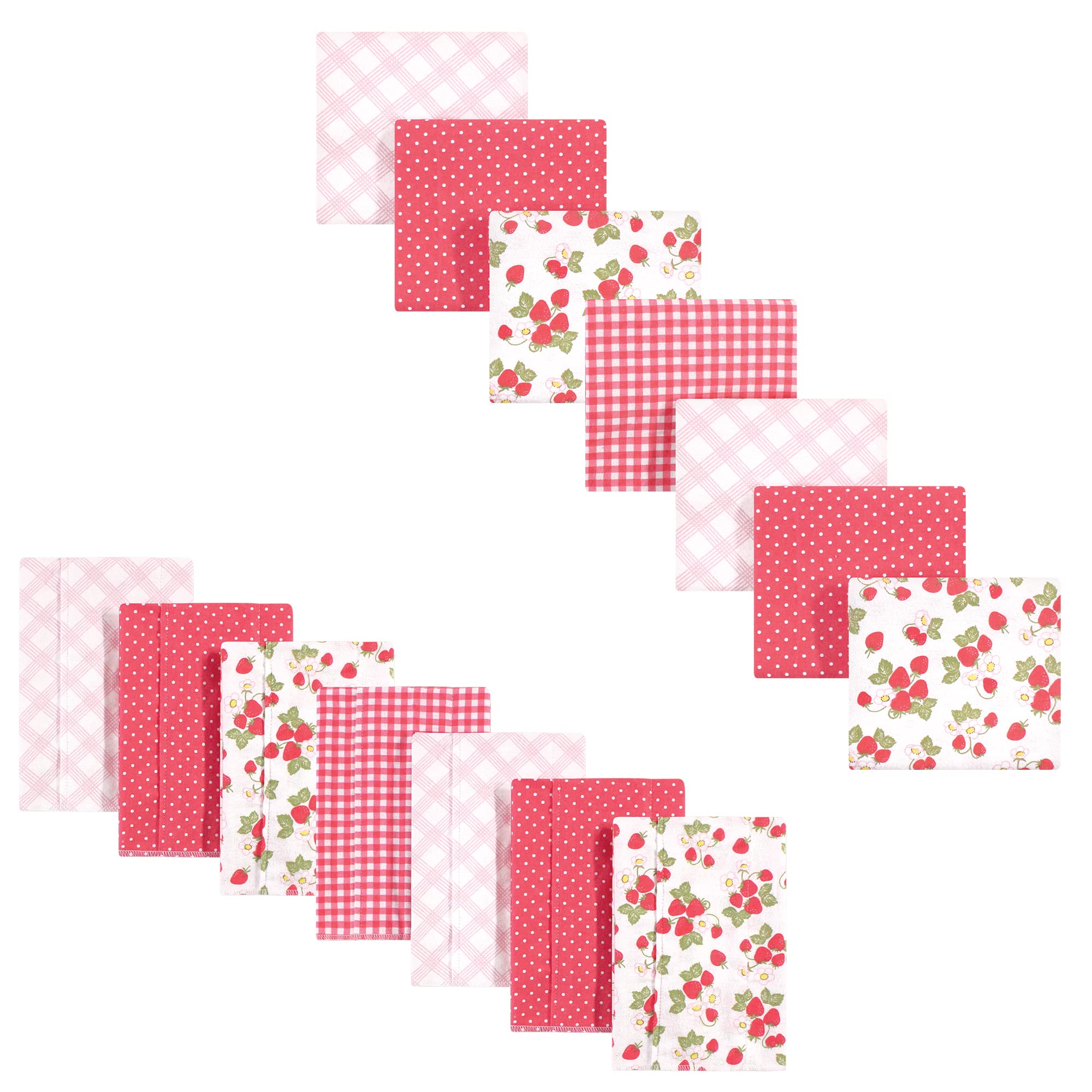Hudson Baby Unisex Baby Cotton Flannel Burp Cloths and Receiving Blankets, 14-Piece, Strawberries, One Size