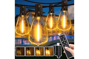 Outdoor String Lights Dimmable with Remote, 50 FT Outdoor Lights with 2 Timer and 3 Modes, Waterproof & Shatterproof Patio Li