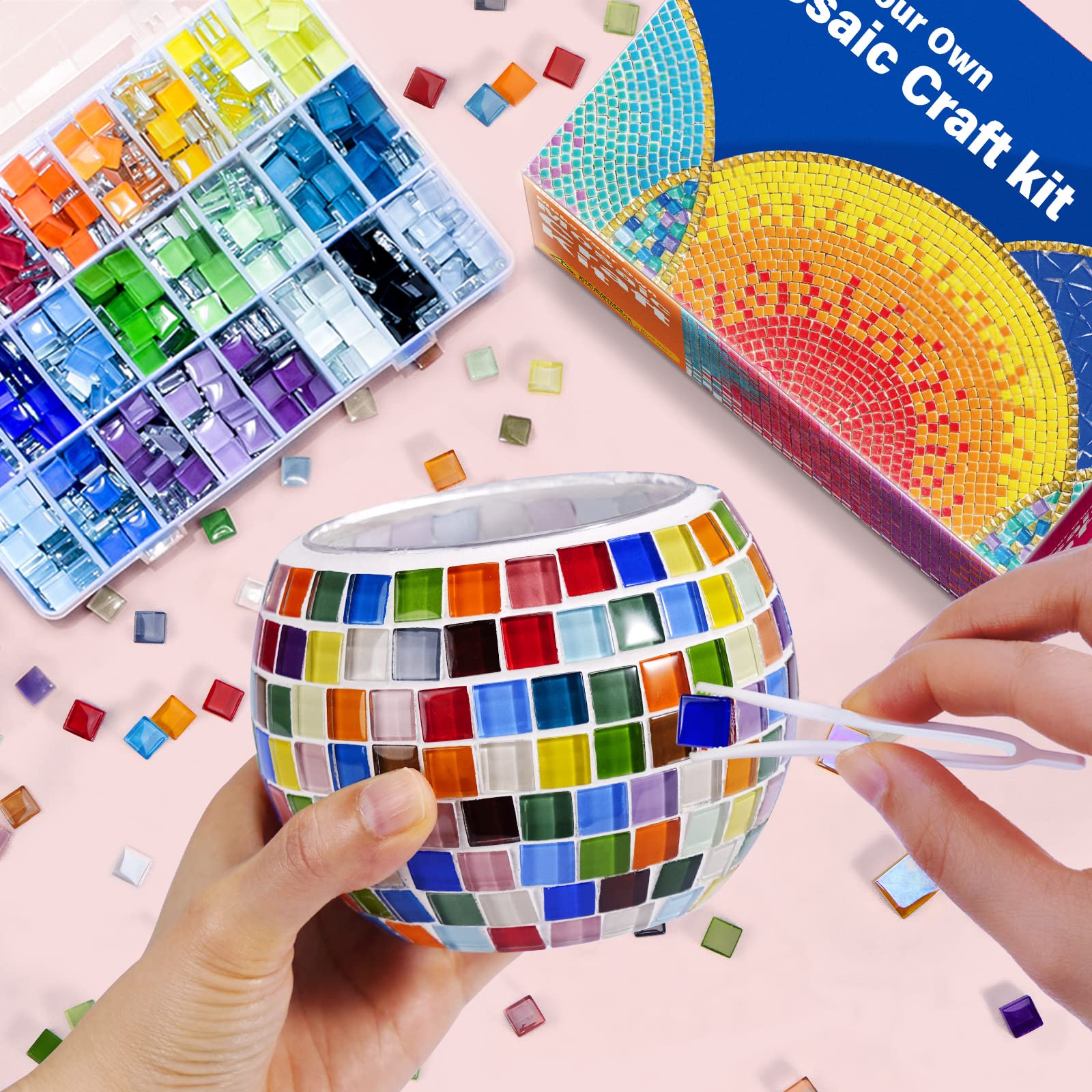 Photo 1 of ONE TO FOUR Glass Mosaic Candle Holder Kit, Gifts DIY Mosaic Arts and Crafts Kit for Kids & Adults, Tealight Candle Holder for Home Lighting Decor, Toys Girls Birthday Gifts Ages 6 7 8 9 10 11 12