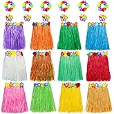 Garma Hawaiian Grass Skirts for Luau Party Set, 12PCS Hawaiian Luau Hula Skirts 12PCS Headbands and 24PCS Wristbands for Hawaiian Party Supplies Tropical Themed Decorations Festival
