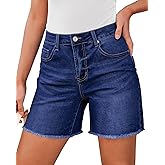 LookbookStore Jean Shorts for Women High Waisted Raw Hem Mid Thigh Cut Off Stretchy Denim Shorts Casual Summer Jorts