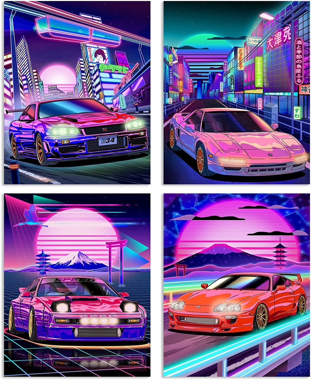 4 Pieces 8"x10" JDM Car Poster RX7＆MK4＆NSX＆R34 Canvas Art Poster Picture Modern Office Family Bedroom Decorative Posters Gift Wall Decor Painting Posters