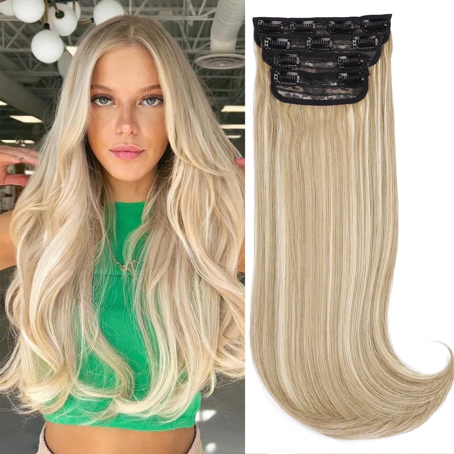 Mscat Clip in Hair Extensions 4pcs 20 Inch Synthetic Thick Long Straight Layered Hair Extensions Invisible Lace Weft for Women(12H613#)