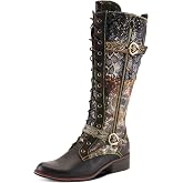 L'Artiste Vaneyck Knee High Boots for Women with Iridescent Metallic Upper | Ladies Tall Boots with Decorative Double Buckles and Lace Up Zipper Closure