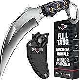 Grand Way Tactical Knife with Sheath - Micarta Handle - Fixed Mirror Polished 440C Steel Blade - Small Knives for Camping Hunting Survival EDC for Men and Women - Fathers Day Gift 2534