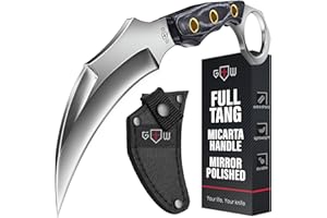 GRAND WAY Tactical Karambit Knife with Sheath - Micarta Handle - Fixed Mirror Polished 440C Steel Blade - Small Karambits for Camping Hunting Survival EDC for Men and Women - Fathers Day Gift 2534