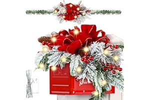 Giegxin 71 Inch Christmas Mailbox Swag with Light Wintry Berries Christmas Mail Box Swag Garland Artificial Pine Rattan, Pine Cone and Red Berries Indoor Party Decoration Gifts