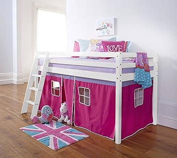 Noa And Nani Midsleeper Cabin Bed With Pink Tent White