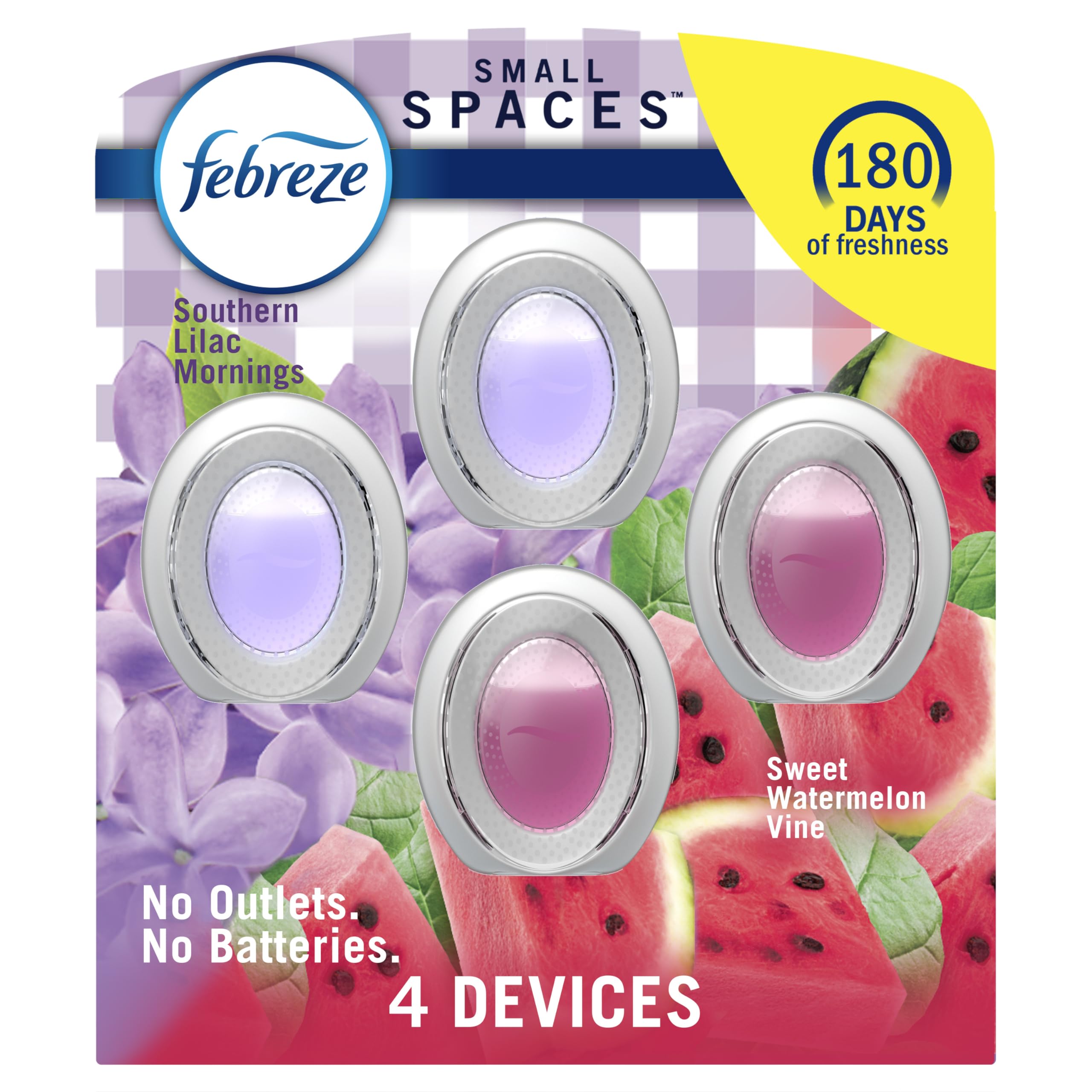 Febreze Bathroom Air Freshener, Odor-Fighting, Plug In Alternative, Air Fresheners for Home and Bathroom and Kitchen, Closet Air Fresheners, Watermelon & Lilac Scent, 4 Count