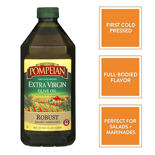 POMPEIAN ROBUST EXTRA VIRGIN OLIVE OIL, CONTAINS POLYPHENOLS, FIRST COLD PRESSED, 68 FL OZ