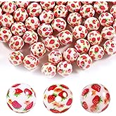 15Pcs Acrylic Beads Round 16mm Strawberry Print Fit for DIY Jewelry Bracelet Necklace Keychain Beadable Pens Mobile Phone Chain Making Cute (Strawberry)