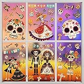 Dia de Los Muertos Decorations, Day of The Dead Window Clings, Halloween Window Stickers, Mexican Fiesta Party Decor, Sugar Skull Skeleton Musical Decals, 9 Sheets