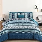 Cottolester Boho Blue Comforter Set Queen Size 8 Pieces,Teal Blue Comforter Bohemian Striped Bed in A Bag,Soft Microfiber Bedding Set for All Seasons