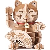 Rolife 3D Wooden Puzzles Lucky Cat DIY Wood Craft Model Kit Gift for Teens&amp;Adult to Build