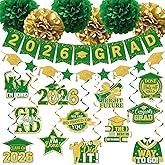 Green and Gold Graduation Decorations, 2026 Grad Banner and Congrats Grad Hanging Swirls, Green and Gold Graduation Banner Graduations Hanging Swirl College Graduations Party Decorations Class of 2026