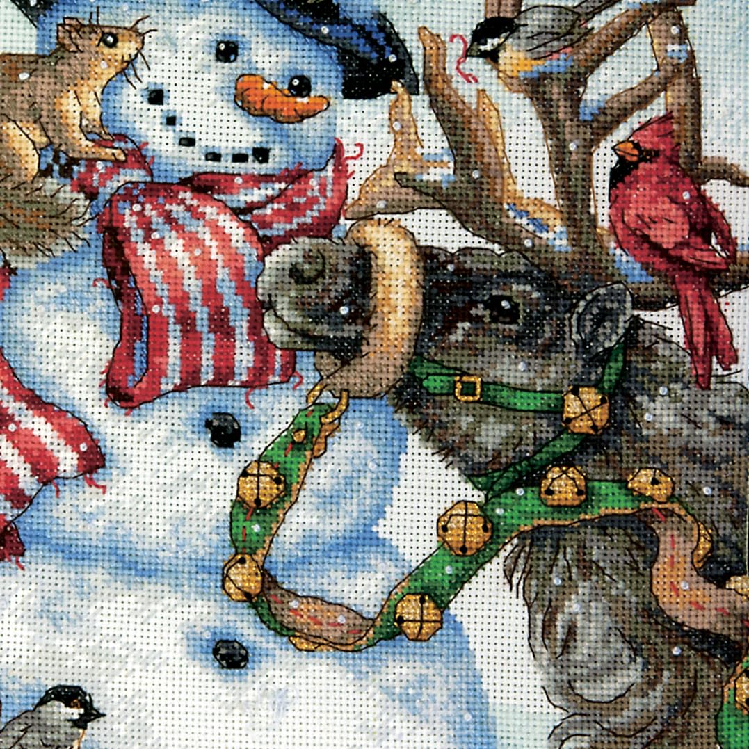Dimensions Gold Collection Counted Cross Stitch 'Snowman Gathering' Personalized Christmas Stocking Kit, White Aida, 16