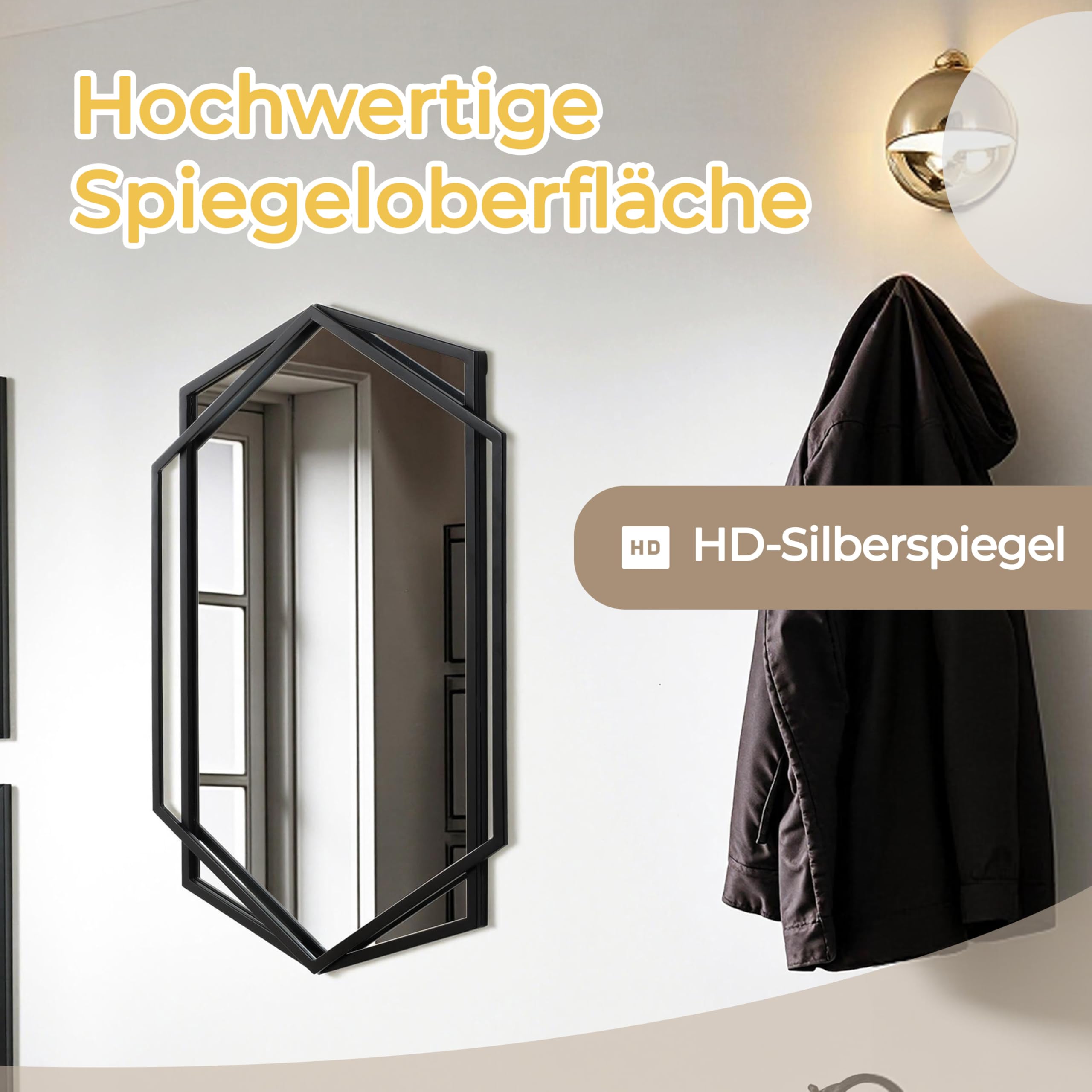 Hometopia Spiegel Schwarz 70x50cm, Dekorative Wandspiegel mit Metallrahmen 3