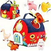 Baby Toys 6-12 Months Montessori Sensory Toy Barn with Stuffed Farm Animals, Rattle, Crinkle for Infants. Portable Learning Gift for 6 Month Old, 1-3 Year Old Toddlers, Christmas Stocking Stuffers
