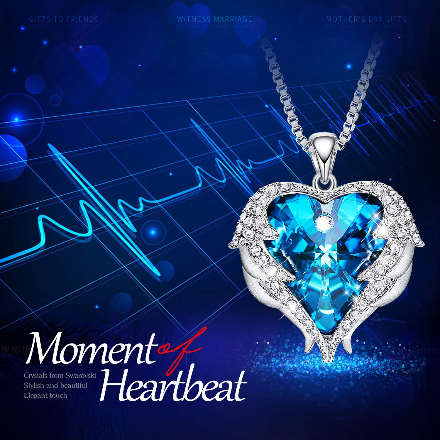 CDE Angel Wing Mothers Day Necklaces for Women Embellished with Crystals from Swarovski Pendant Necklace Heart of Ocean Jewelry Gift for Mom