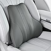 Coverado Lumbar Support Pillow for Car, Ergonomic Memory Foam Back Pillow for Office Chair, Back Cushion for Back Pain Relief, PU Leather Car Lumbar Support for Driving Seat - Gray