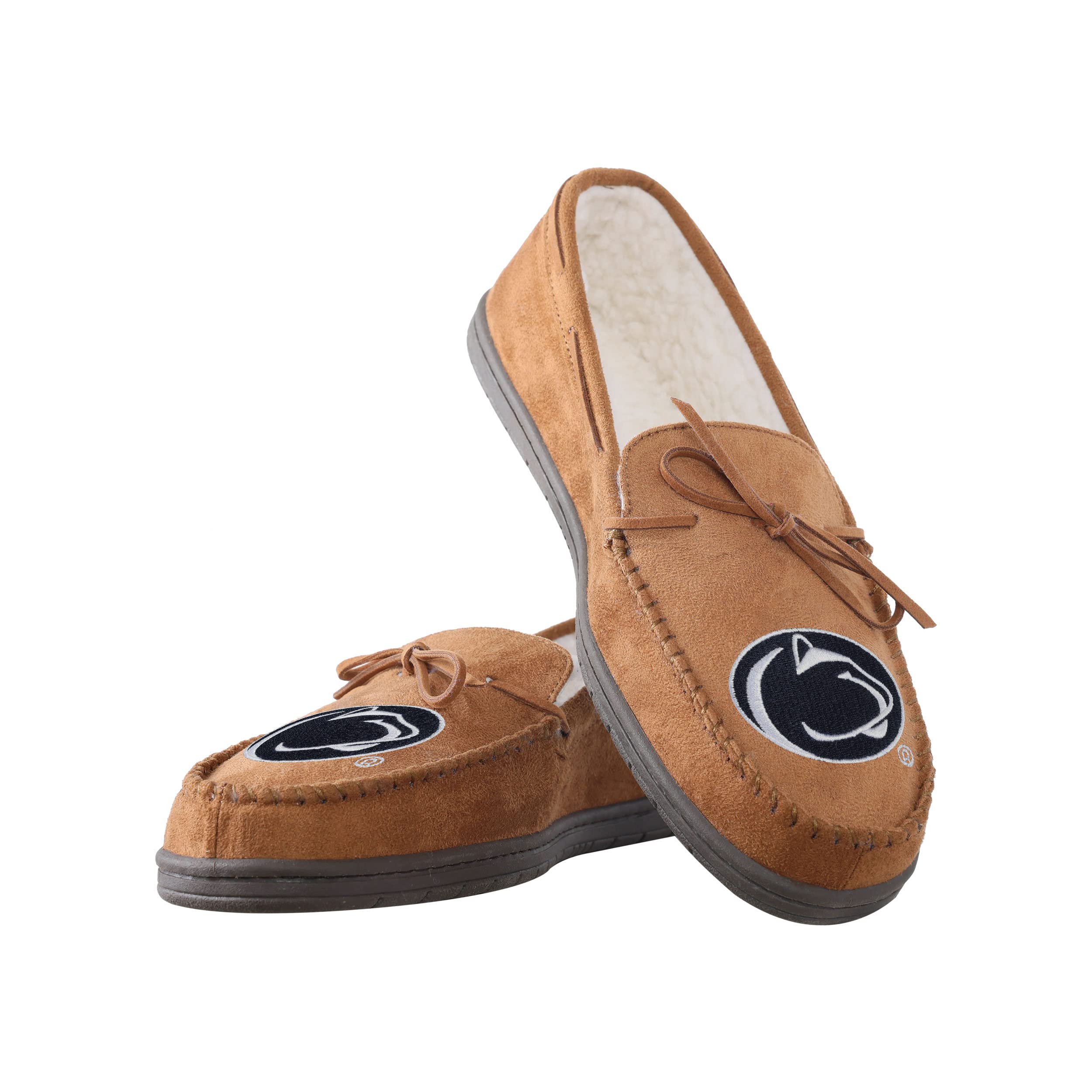 FOCO NCAA Penn State Nittany Lions Mens College Team Logo Moccasin Slippers, Tan, XL (13-14) Image