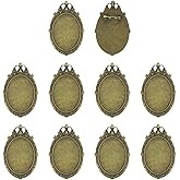 MECCANIXITY 10 Pcs Cabochon Brooch, 40x30mm Alloy Findings Trays Oval Pins, Vintage Setting Brooch Pins for DIY Jewelry Making Pendants Photo Craft, Crown Style, Bronze